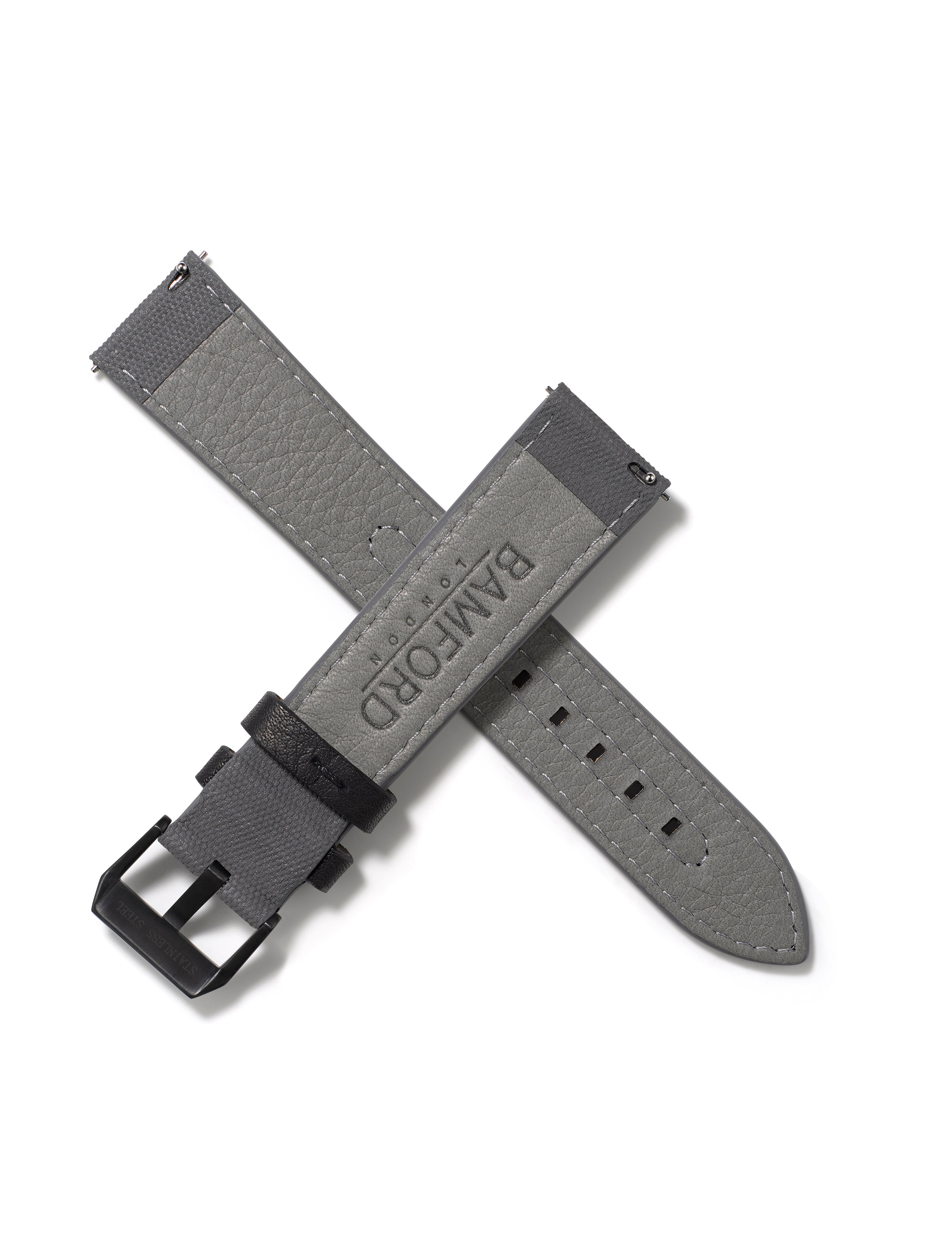 20mm Leather Strap - Grey with Black centre