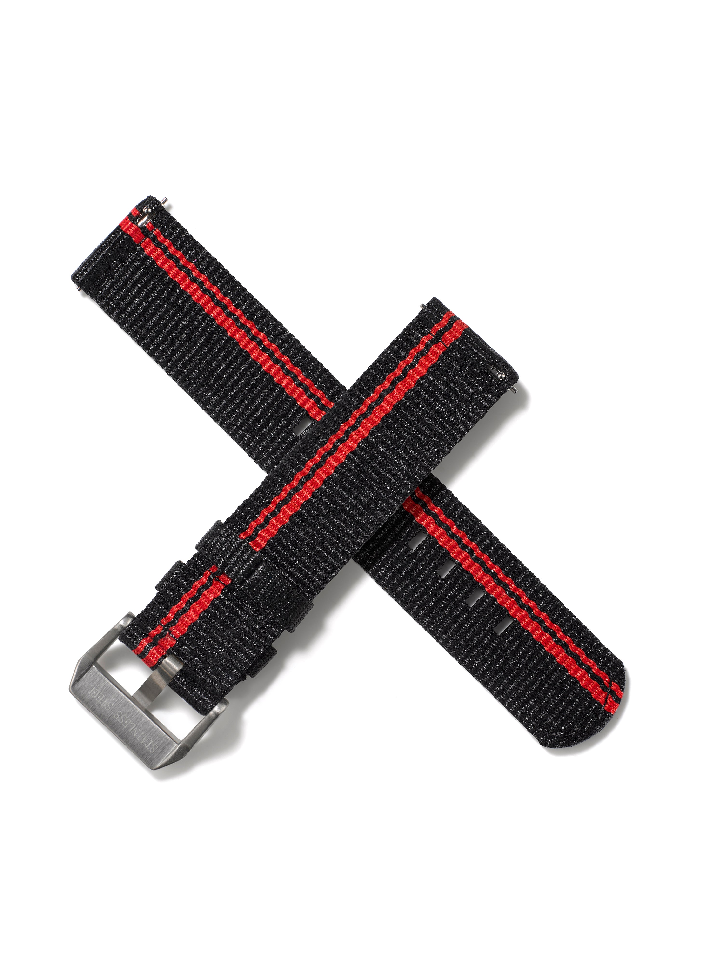 20mm Nylon Strap - Black with Red Racing Stripe
