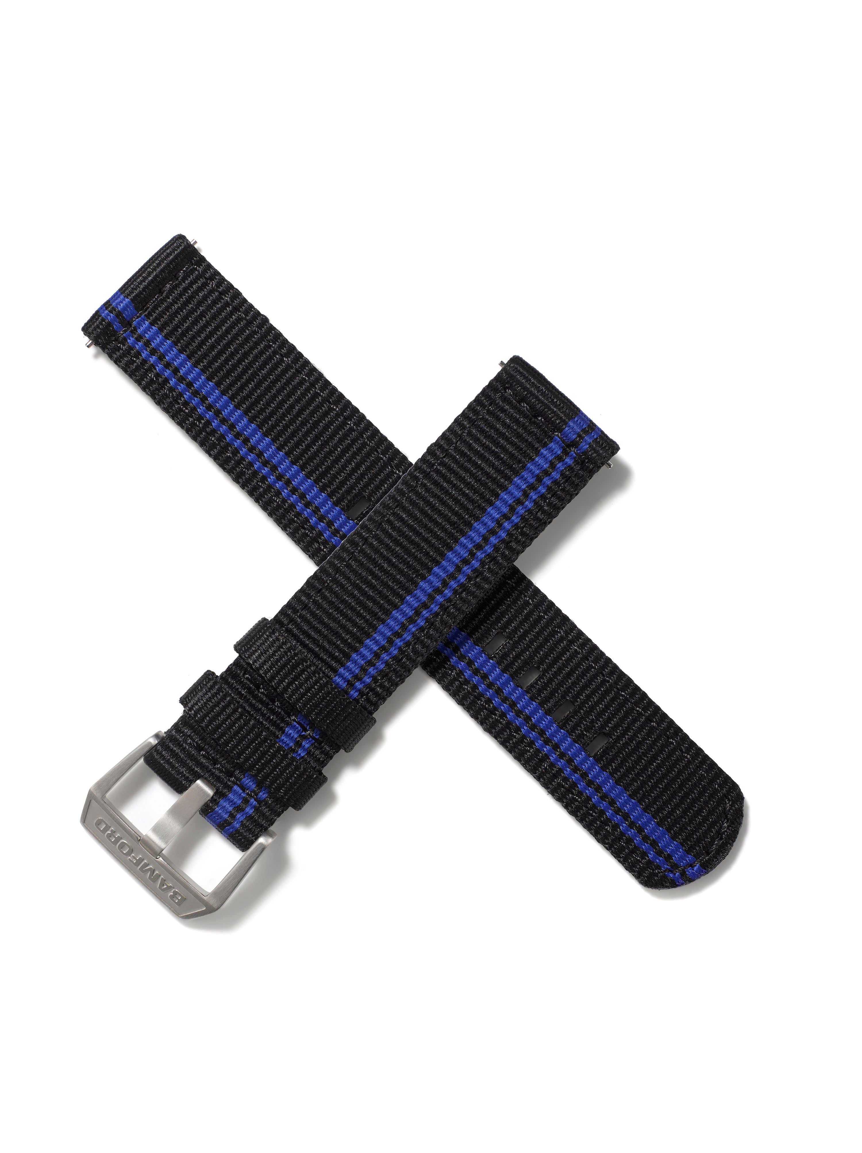 20mm Nylon Strap - Black with Blue Racing Stripe