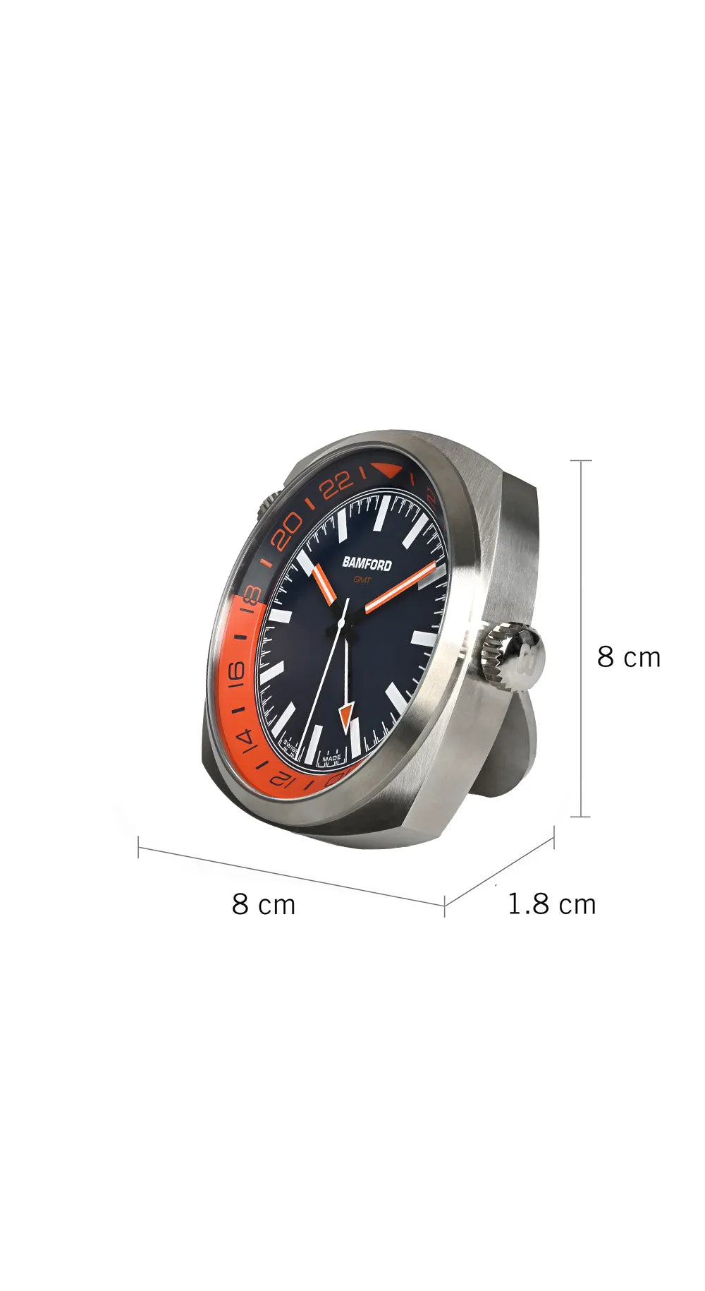 Bamford GMT Desk Clock – Navy & Orange