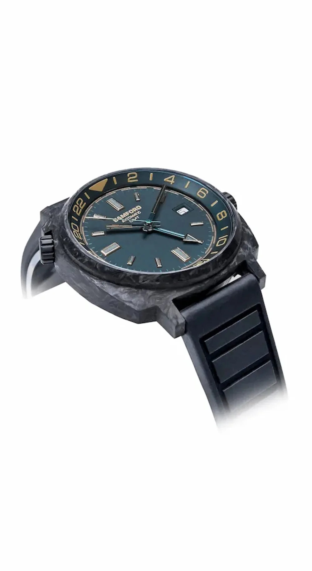 GMT Forged Carbon - Dark deep blue-green with Gold accents