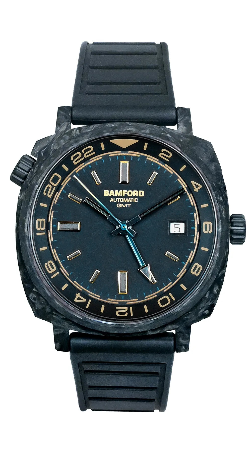GMT Forged Carbon - Dark deep blue-green with Gold accents