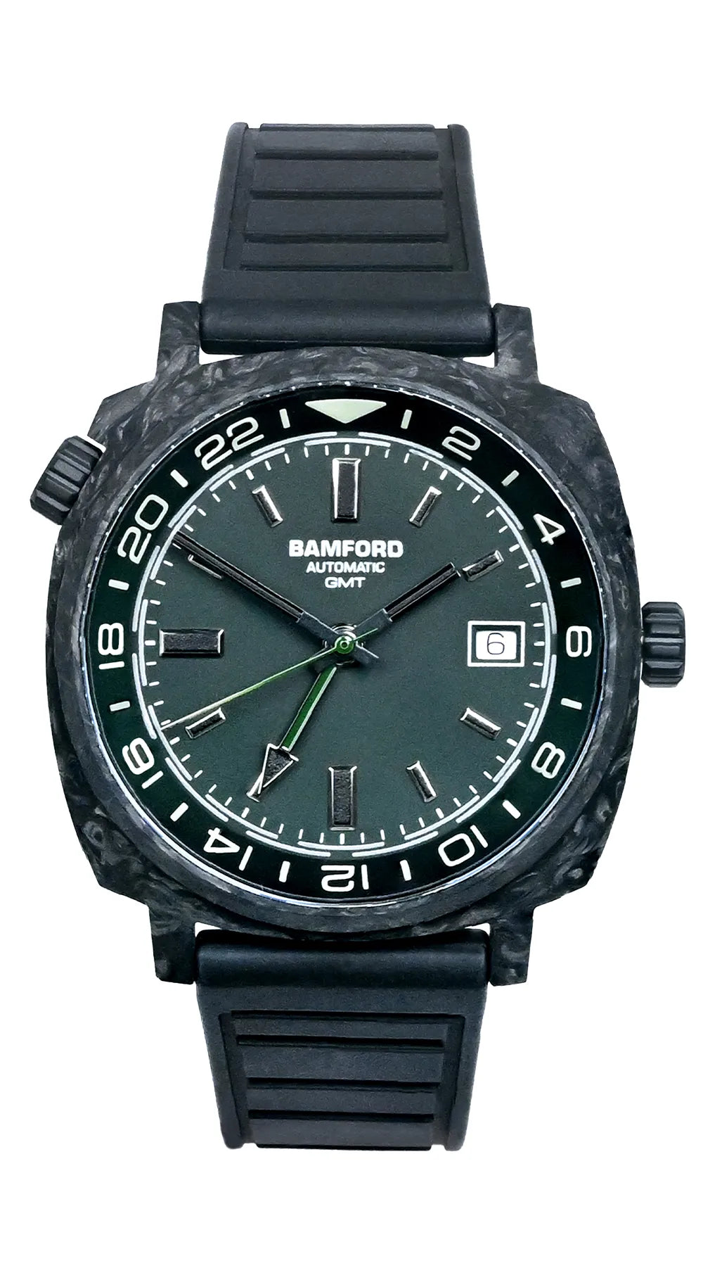 GMT Forged Carbon - Dark muted green with Silver accents