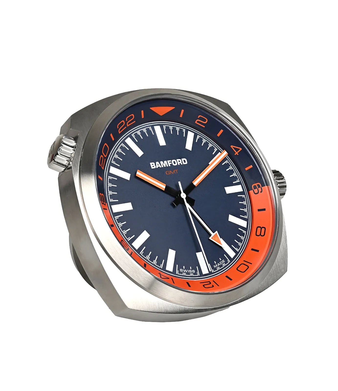 Bamford GMT Desk Clock – Navy & Orange