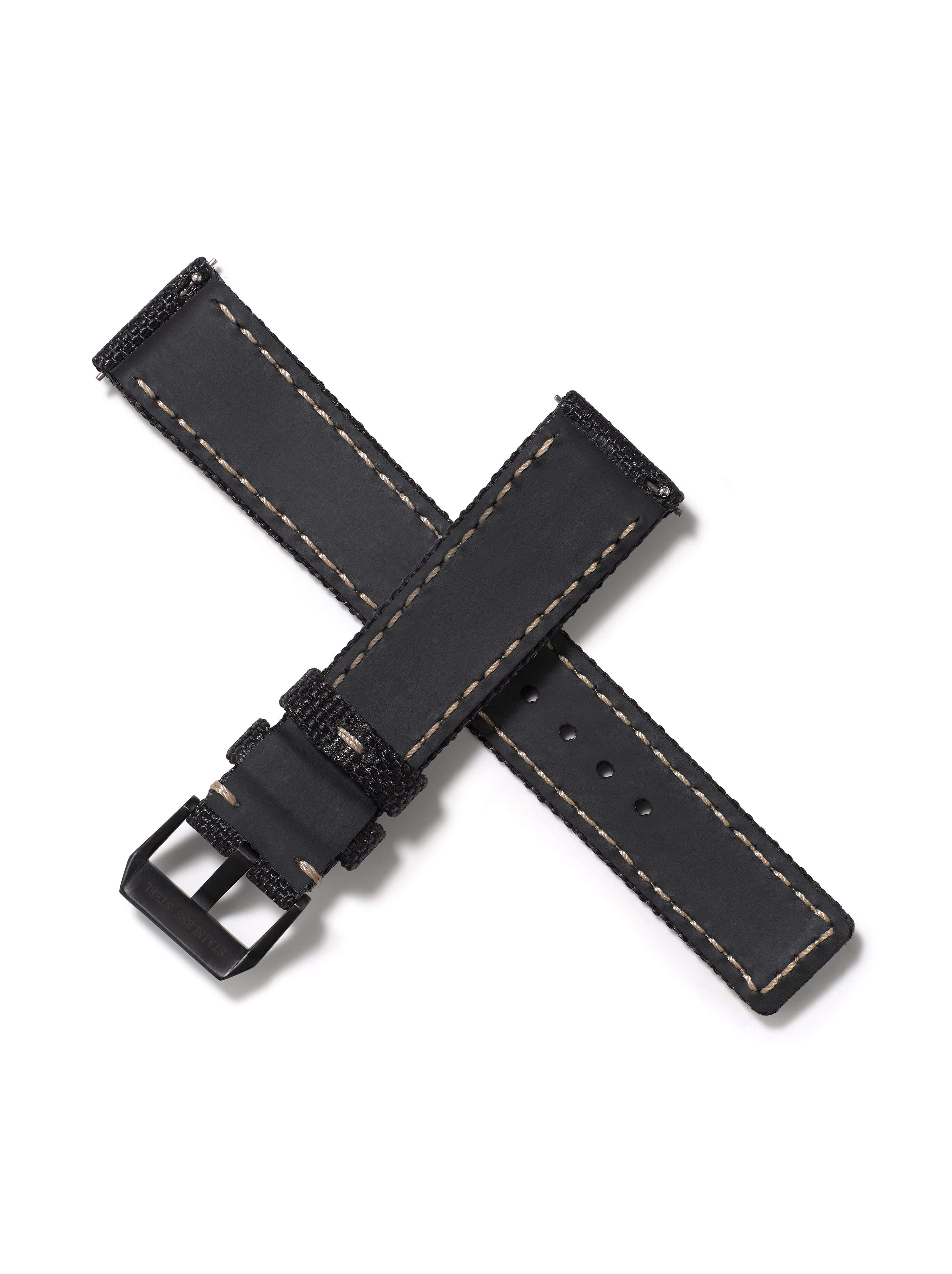 20mm Cordura Strap - Black with Beige Stitch