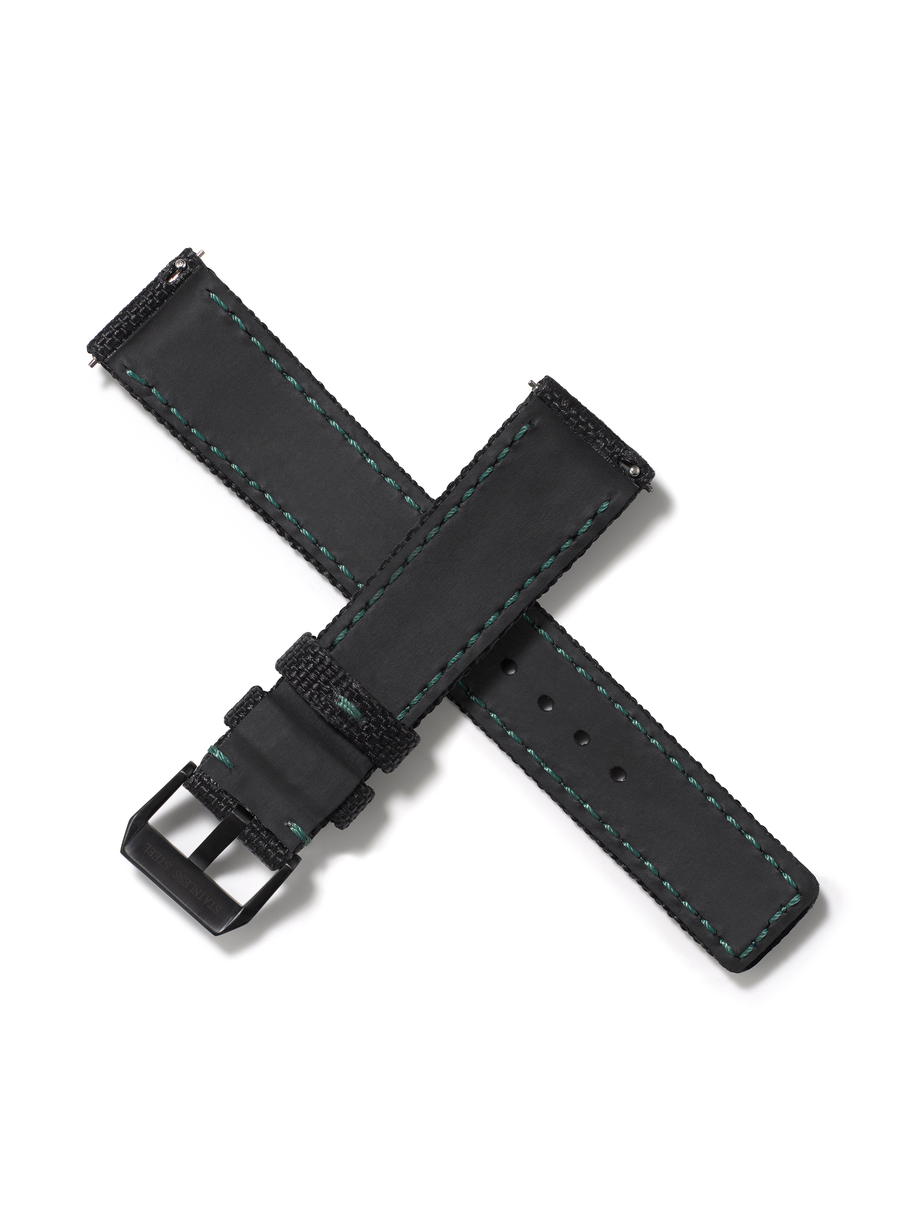 20mm Cordura Strap - Black with Dark Green Stitch
