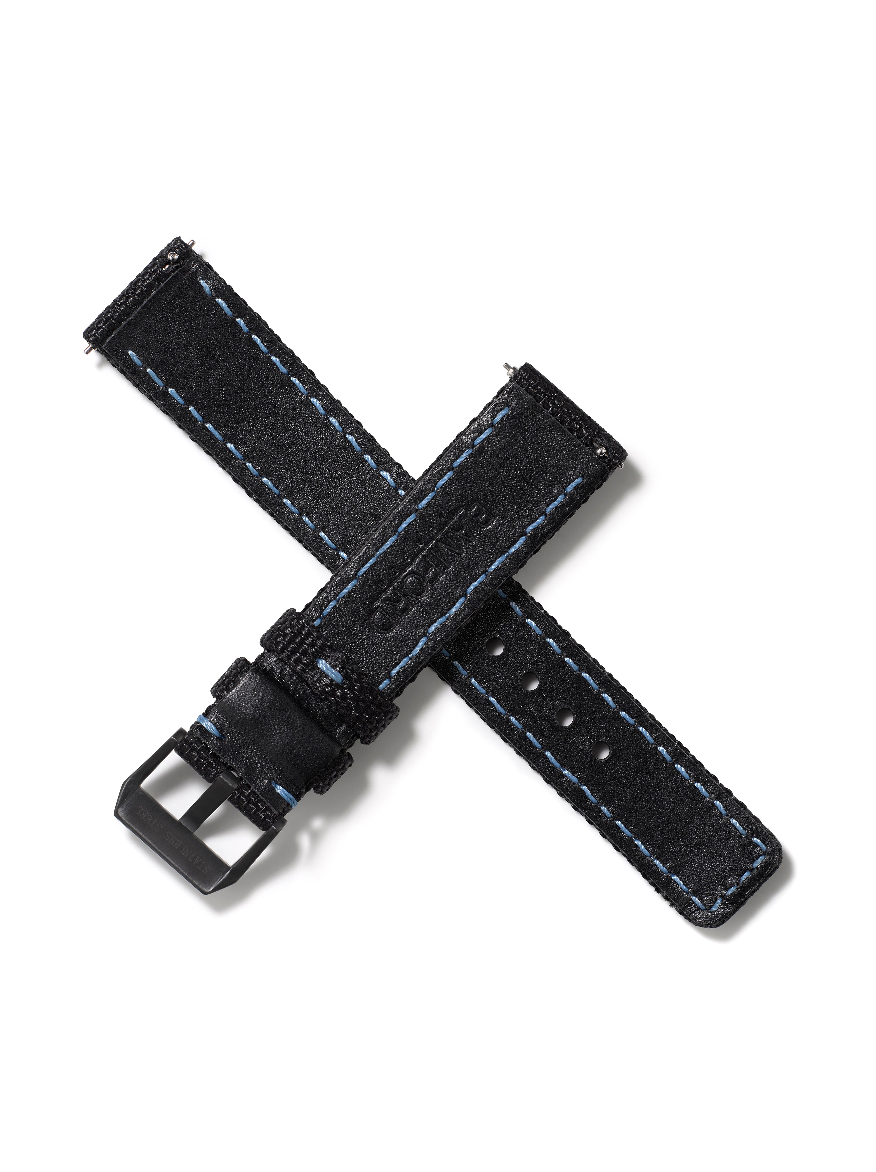 20mm Cordura Strap - Black with Light Blue Stitch