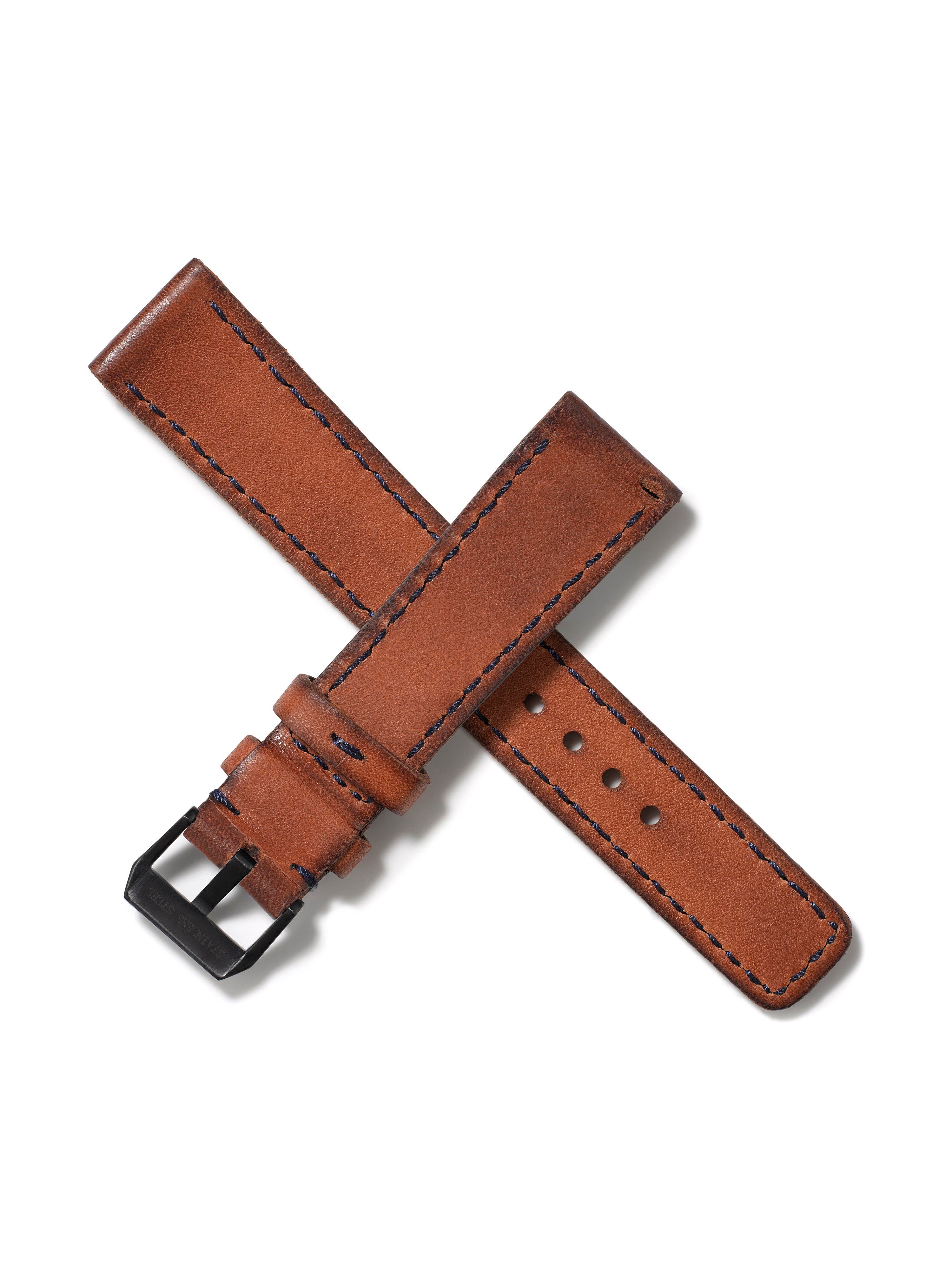 20mm Leather Strap - Tan with Black Stitch