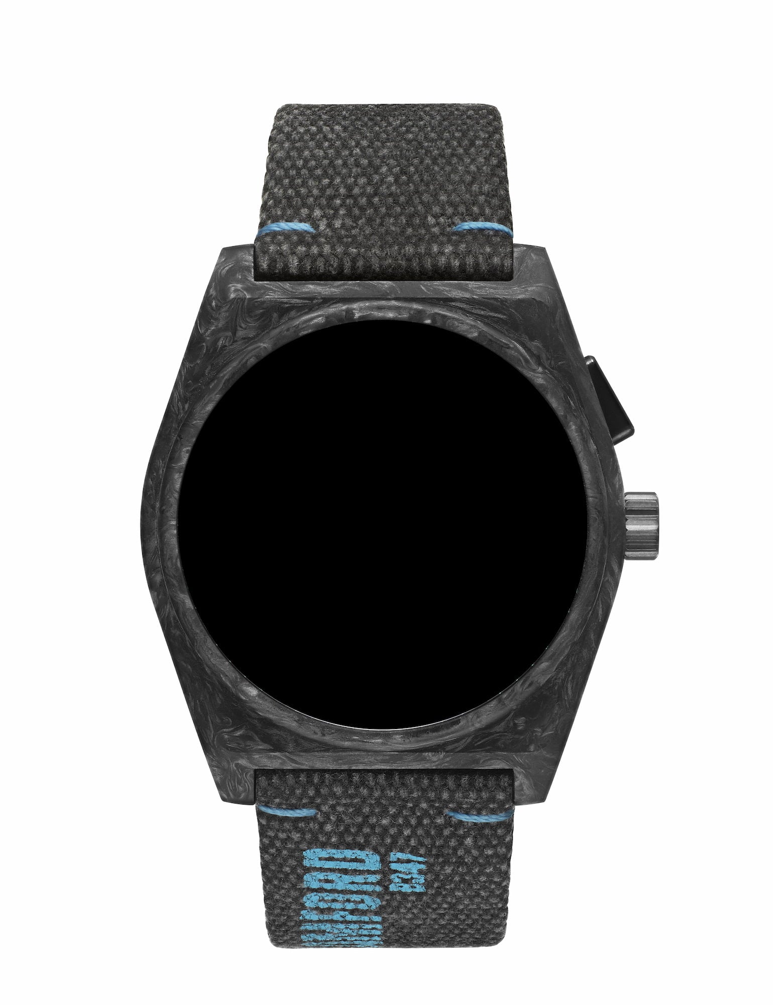 22mm Canvas Strap - Black with Aqua Text