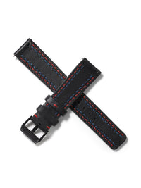 20mm Leather Strap - Black with Red/Blue Stitch