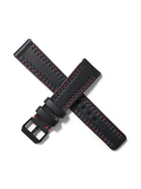 20mm Leather Strap - Black with Red/Blue Stitch