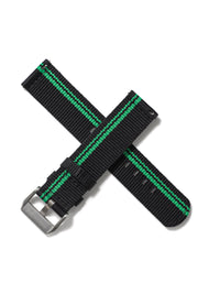 20mm Nylon Strap - Black with Green Racing Stripe