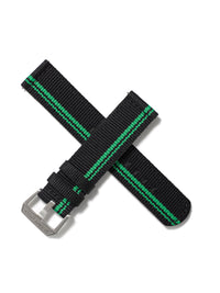 20mm Nylon Strap - Black with Green Racing Stripe