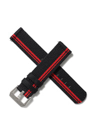 20mm Nylon Strap - Black with Red Racing Stripe