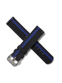 20mm Nylon Strap - Black with Blue Racing Stripe