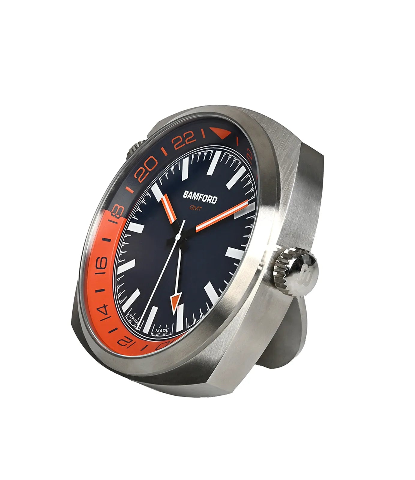 Bamford GMT Desk Clock – Navy & Orange