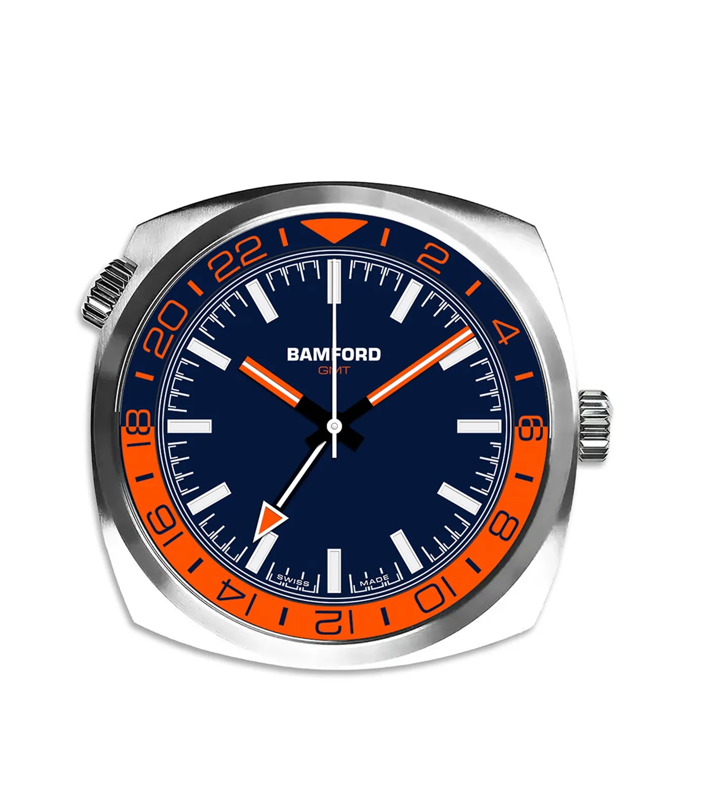Bamford GMT Desk Clock – Navy & Orange