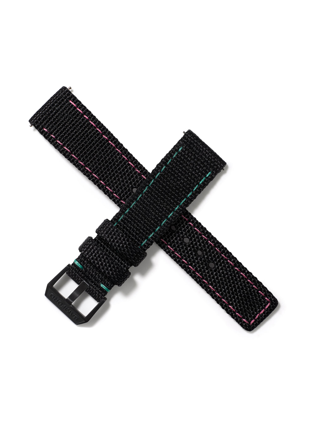 20mm Cordura Strap - Black with Green/Pink Stitch