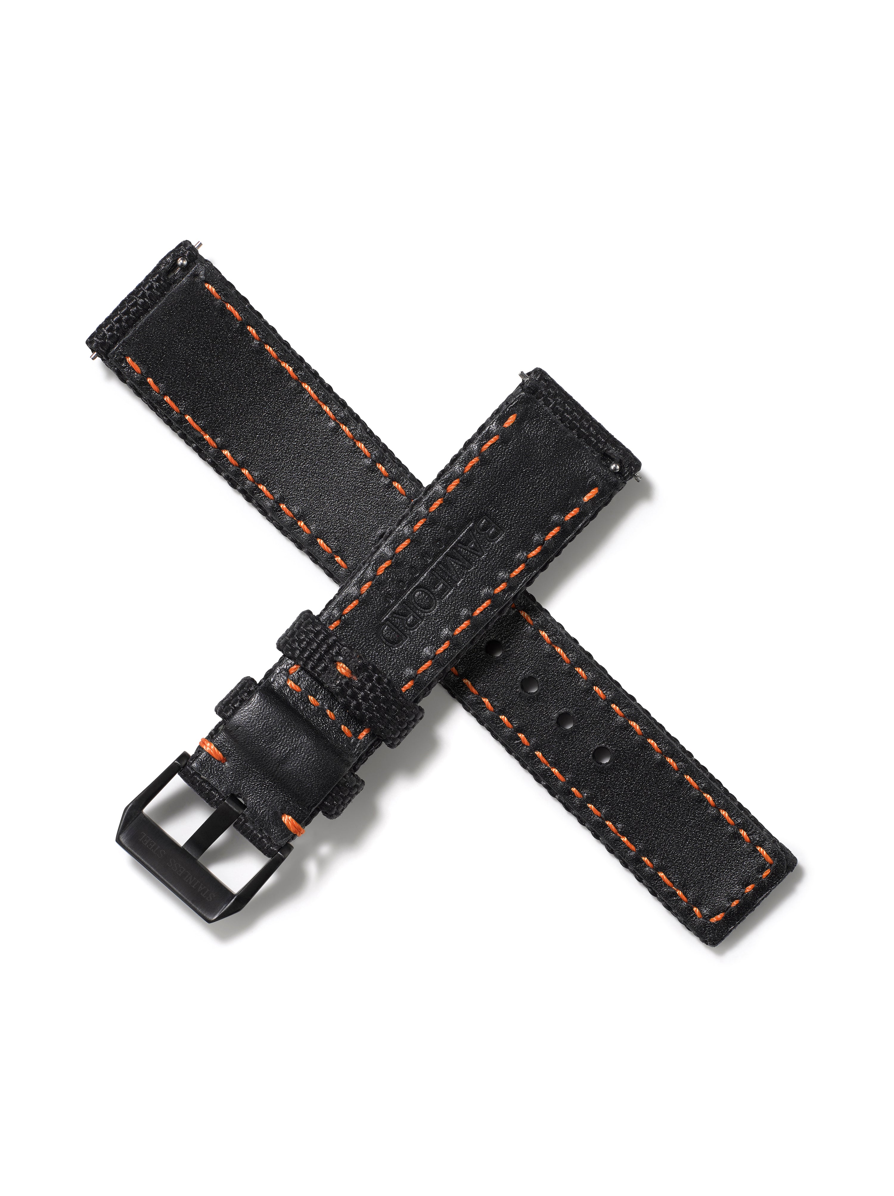20mm Cordura Strap - Black with Orange Stitch | Bamford London