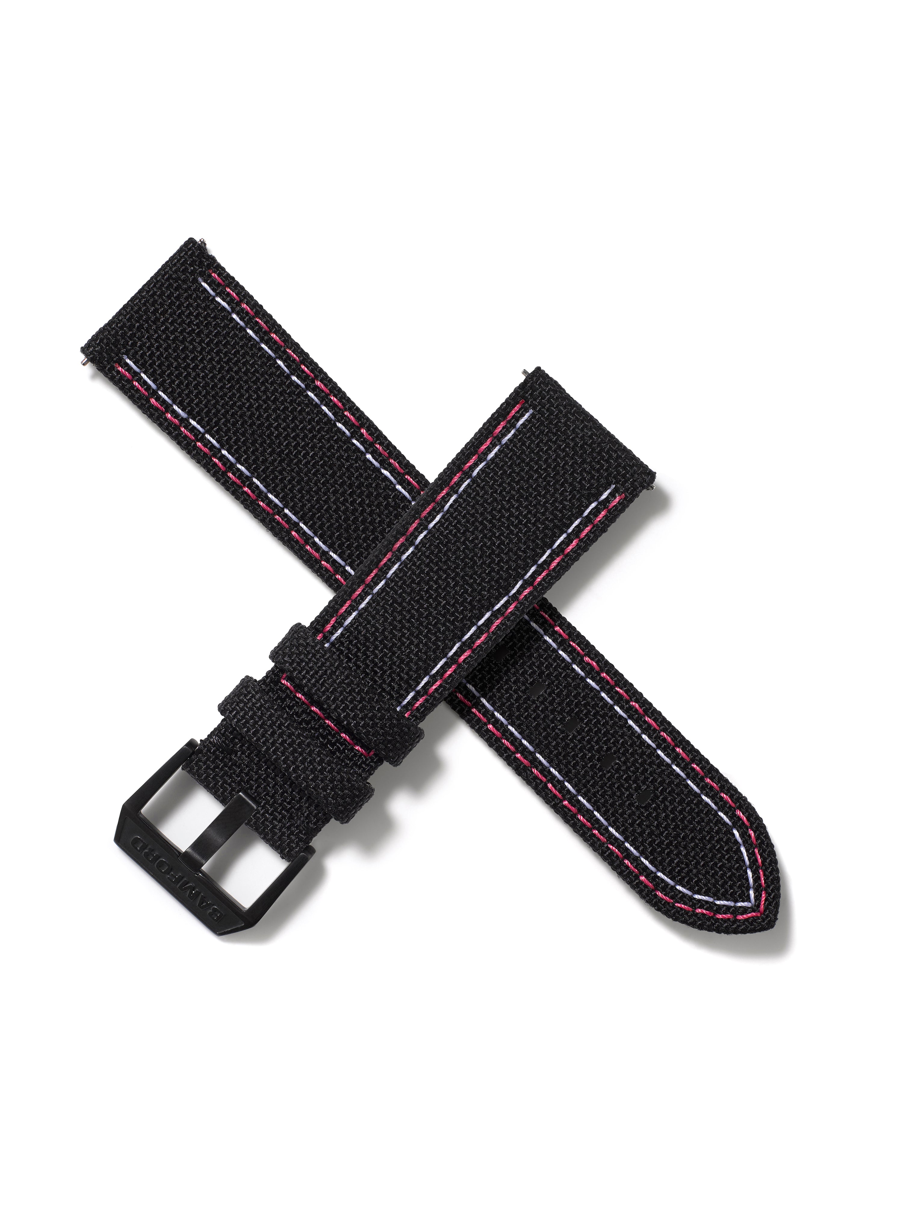 【forme】arab strap2 size:6 22mm Cordura Strap -Black with Pink/White Stitch | Bamford London