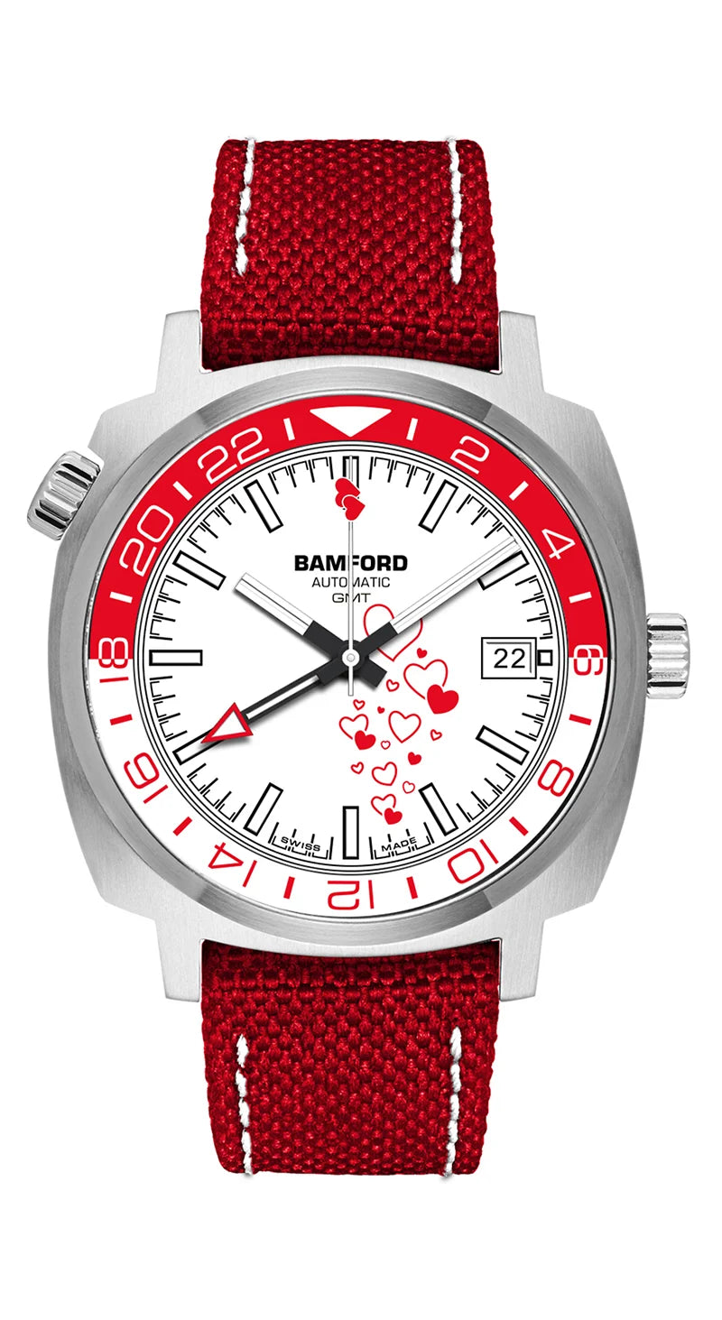GMT Valentine Edition — White Dial & Red Cordura strap