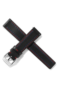 20mm Leather Strap - Black with Red Stitch